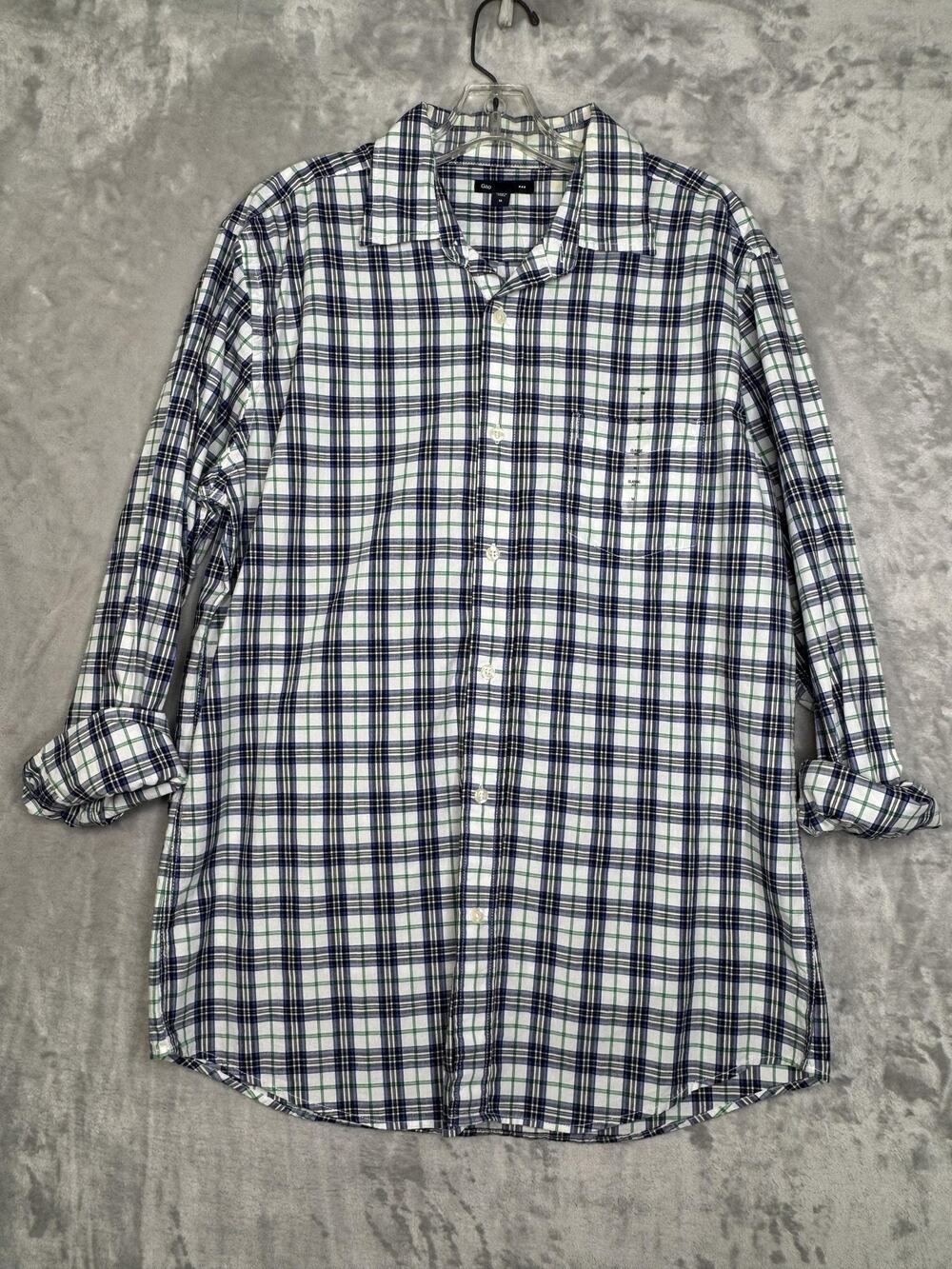 Gap Shirt Mens Medium Blue Green Plaid Classic Fit Long Sleeve Button Up Casual